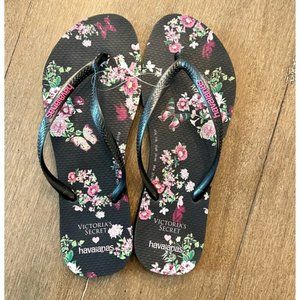 Havaianas Women's Black Floral Flip Flop Sandal Size 7/8